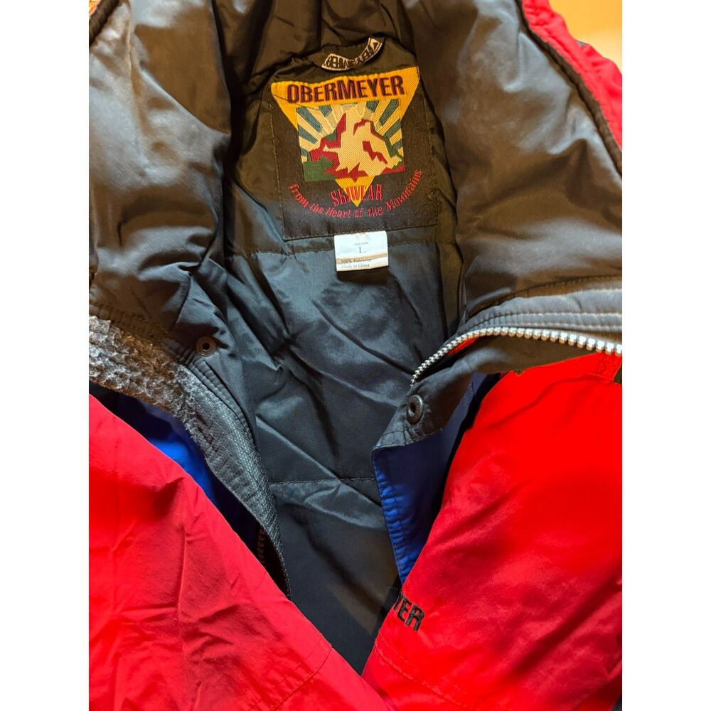 Vtg 90s Obermeyer Colorblock Ski Jacket Large Blue Red Black Gorpcore Parka
